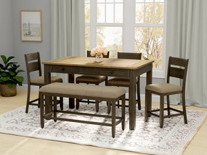 English Elm Wallace & Bay - Brown Mangrove 6-Piece Gathering Dining Set – Casual Dark Brown Wood, Easy-Care, Stylish & Durable B361P384465