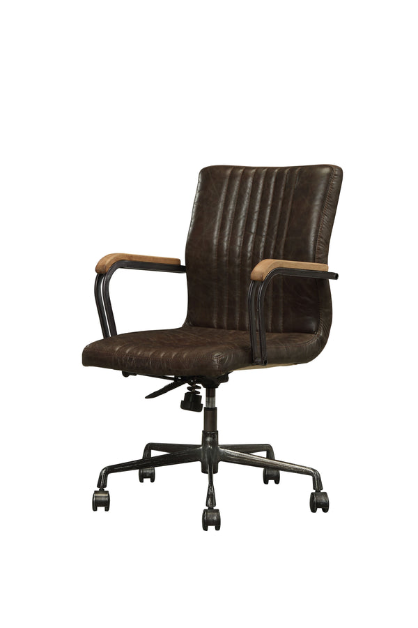 English Elm Joslin Distress Chocolate Top Grain Leather Executive Office Chair — High Back, 360° Swivel, Adjustable Height, Metal Base B2726P386519