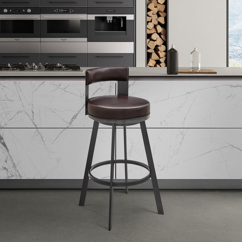 English Elm Arletta 30" Swivel Bar Stool Brown Faux Leather — 360° Glide, Easy-Clean Upholstery, Durable Metal Frame B2736P354298