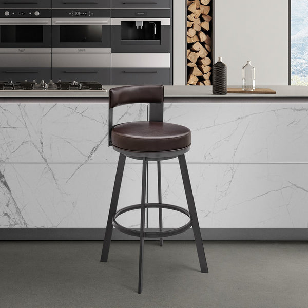 English Elm Arletta 30" Swivel Bar Stool Brown Faux Leather — 360° Glide, Easy-Clean Upholstery, Durable Metal Frame B2736P354298