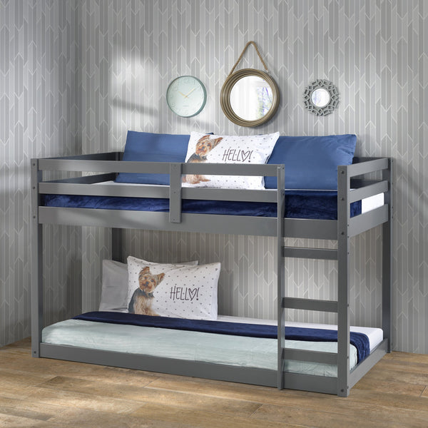 English Elm Gaston Solid Pine Twin Loft Bed in Gray Finish with Built-In Right Ladder, 13-Slat Support System B2726P315599