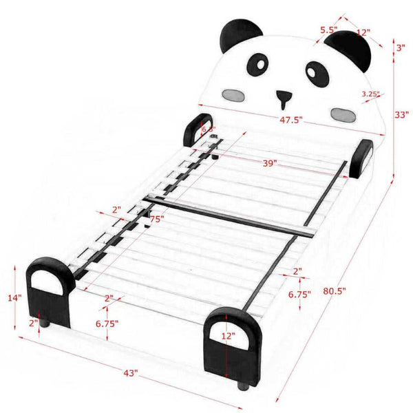 English Elm Twin Panda Shaped Velvet Kids Bed Solid Wood Frame with Padded Safety Bumpers W1413P384935