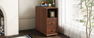 English Elm End Table With Charging Station, Ample Storage & Warm Walnut Finish For Bedroom Or Living Room W2593P289144