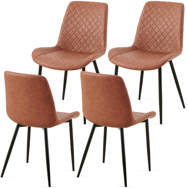 English Elm Brown Leathaire Dining Chairs Set of 4 — Mid-Century Modern Armless Upholstered Side Chairs with Metal Legs, Sleek Accent for Kitchen & Living Room W1164P225824