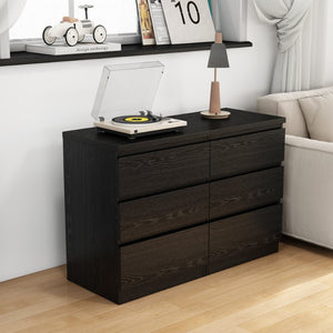 English Elm 19.7-inch Matte Finish 3 Drawer Nightstand Set of 2 Handle Free Modern Bedroom Storage Black W3151S00078