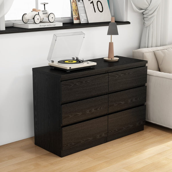 English Elm 19.7-inch Matte Finish 3 Drawer Nightstand Set of 2 Handle Free Modern Bedroom Storage Black W3151S00078