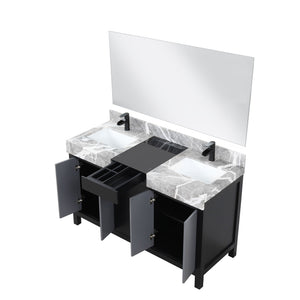 English Elm Black Double Bath Vanity Set With Castle Grey Marble Top, Matte Black Faucet & Large Mirror Included B2731S01027