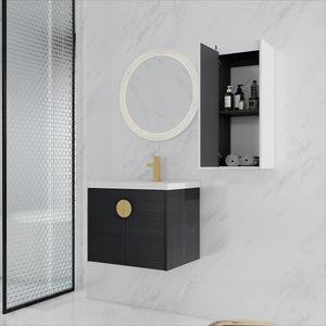 English Elm 24" Wall-Mounted Bathroom Vanity With Ceramic Sink & Side Cabinet - Stylish Storage Solution! W999S00326
