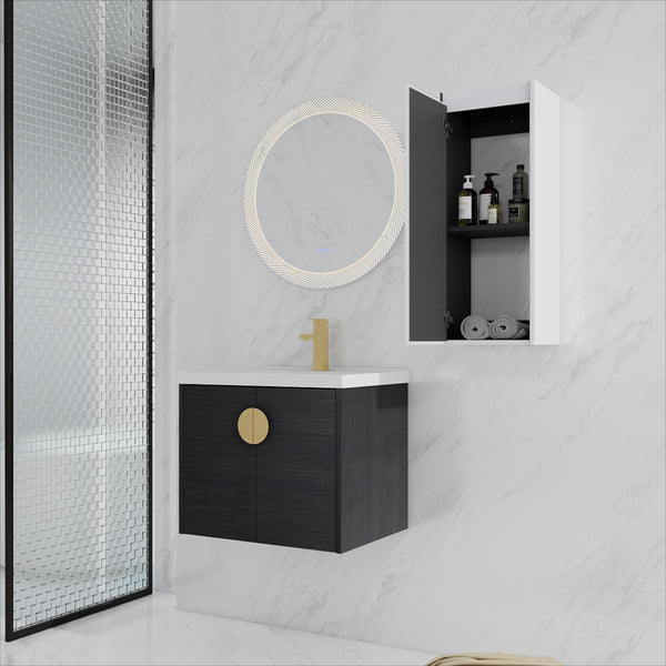 English Elm 24" Wall-Mounted Bathroom Vanity With Ceramic Sink & Side Cabinet - Stylish Storage Solution! W999S00326