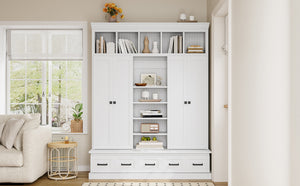 English Elm VIBE Hall Tree with Bench and Cabinets for Entryway — Adjustable Shelves, Drawers, Sturdy MDF Organizer White SJ000139AAK