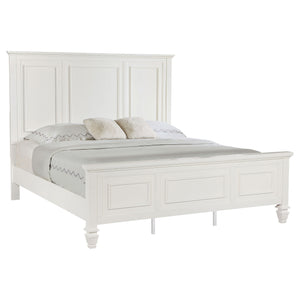 English Elm Chelema Cream White Eastern King Wood Panel Bed with Carved High Headboard and Elegant Accents B062S01322