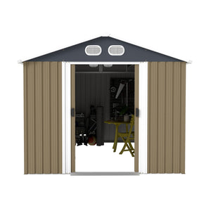 English Elm Campcraft 8x12 Outdoor Metal Storage Shed Lockable Weatherproof Backyard Tool House Brown W1598S00043