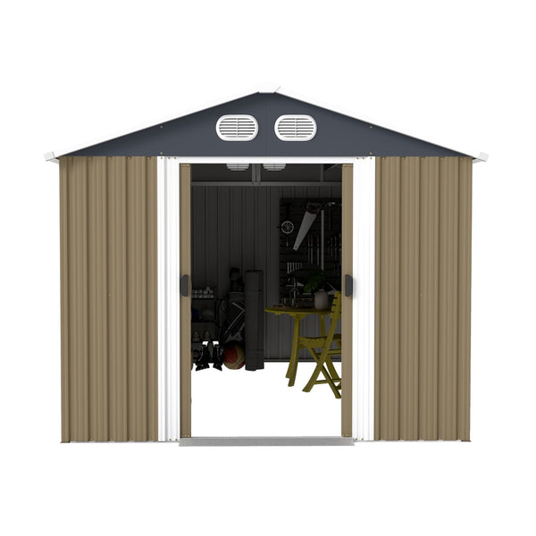 English Elm Campcraft 8x12 Outdoor Metal Storage Shed Lockable Weatherproof Backyard Tool House Brown W1598S00043