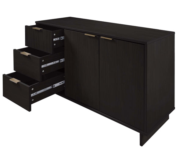 English Elm Granville 55" Sideboard with Solid Wood Ribbed Drawers, Gold Steel Handles & 3 Concealed Shelves Black B365S00115
