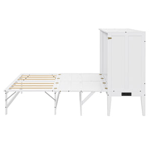 English Elm Queen Murphy Bed with Shelf & Built-In USB Charging Station, Space-Saving White Wall Cabinet Design SM000338AAK