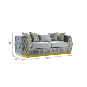 English Elm Cavalli Glam Diamond Upholstered Sofa with Gold Metallic Accents for Luxury Living Rooms Taupe+Gold B009P417491
