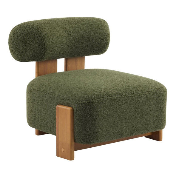 English Elm 27.25" Boucle Lounge Chair Solid Wood Frame Rolled Back Sculptural Living Room Accent N767P354792G