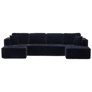 English Elm U Shape Modular Sectional Sofa Corduroy Upholstered Minimalist Living Room Couch Black W1919S00015