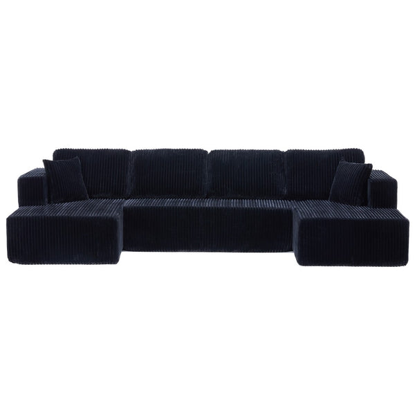 English Elm U Shape Modular Sectional Sofa Corduroy Upholstered Minimalist Living Room Couch Black W1919S00015