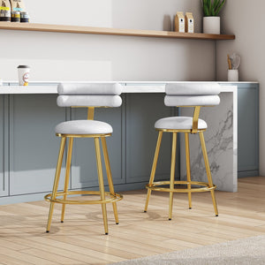 English Elm Christopher Knight Home® - 27.65'' 27.65" Modern Counter Stools Set of 2 with Luxurious Velvet Upholstery, Ergonomic Curved Back, Iron Frame & Footrest Light Gray N780P194940W