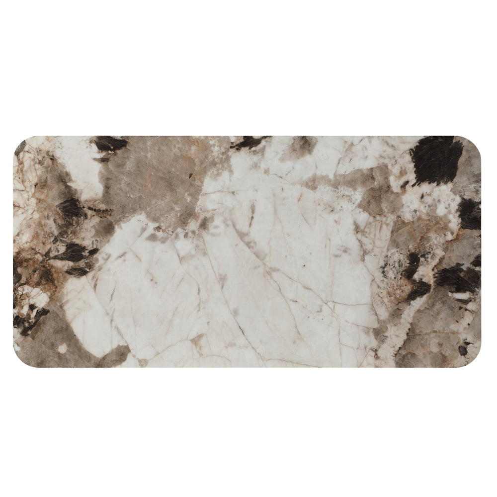 English Elm Willene Walnut Ceramic Top Dining Table with Double Round Pedestal Bases & Stainless Trim, Durable Elegance B2726S00090