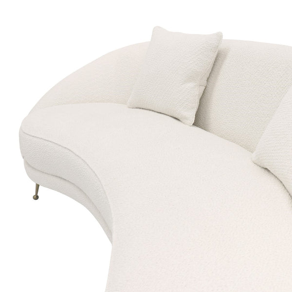 Pasargad Home Luna Collection Curved Sofa In Soft Textured Fabric With Gold Plated Base, Grey Ivory Poly Fabric Sofa-ds0440