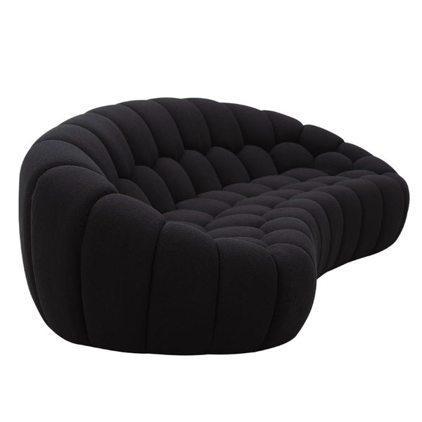 VIG Furniture Yolonda Curved Black Teddy Sofa — Modern Hexagonal Tufted Sculptural Design, Plush Durable Seating VGEV-2126C-SOFA-BLK