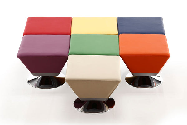 Manhattan Comfort Diamond Modern Ottomans - Set of 7 Blue, Red, Purple, Green, Orange, Tan, and Yellow 7-OT002