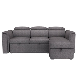 Worldwide Home Furnishings Oskar--r/L/H Convertible Sofa With Chaise, Hydraulic Bed, Storage & Adjustable Headrests, 93.5" Charcoal Fabric 700-518ch