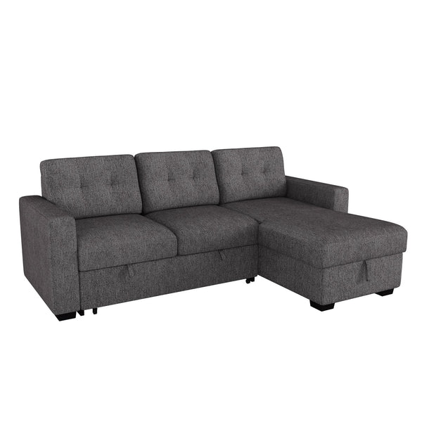 Worldwide Home Furnishings Tyson-r/L/H Convertible Sofa With Chaise, Hydraulic Bed Mechanism & Storage - Perfect For Guests! Charcoal Fabric 700-519ch