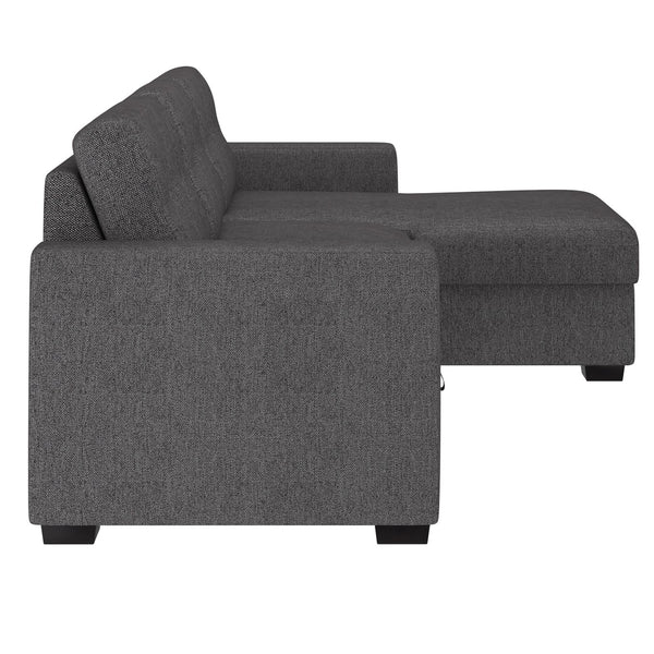 Worldwide Home Furnishings Tyson-r/L/H Convertible Sofa With Chaise, Hydraulic Bed Mechanism & Storage - Perfect For Guests! Charcoal Fabric 700-519ch