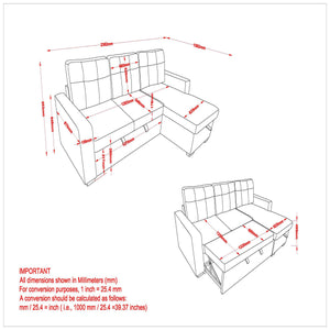 Worldwide Home Furnishings Tyson-r/L/H Convertible Sofa With Chaise, Hydraulic Bed Mechanism & Storage - Perfect For Guests! Charcoal Fabric 700-519ch