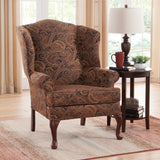 Comfort Pointe Paisley Cranberry Wing Back Chair Cherry Finish