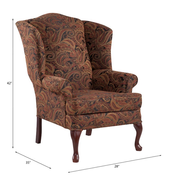 Comfort Pointe Paisley Cranberry Wing Back Chair Cherry Finish