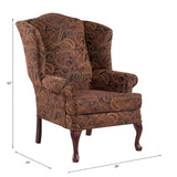 Comfort Pointe Paisley Cranberry Wing Back Chair Cherry Finish