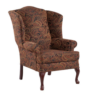Comfort Pointe Paisley Cranberry Wing Back Chair Cherry Finish