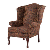 Comfort Pointe Paisley Cranberry Wing Back Chair Cherry Finish