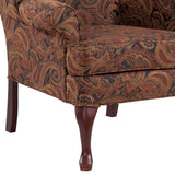 Comfort Pointe Paisley Cranberry Wing Back Chair Cherry Finish