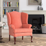 Comfort Pointe Crawford Coral Wing Back Chair Cherry Finish