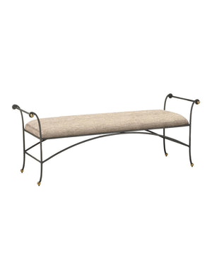 Currey & Company Mabel Upholstered Bench with Steel Frame Brass Feet Woven Fabric Bedroom Entryway 7000-0932