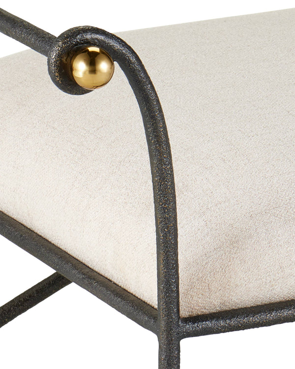 Currey & Company Mabel Upholstered Bench with Steel Frame Brass Feet Woven Fabric Bedroom Entryway 7000-0932