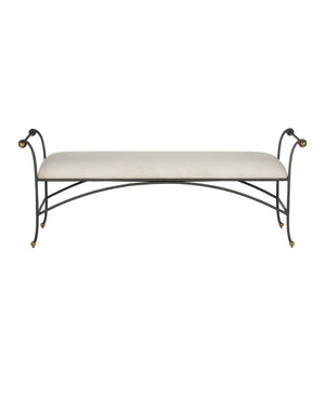 Currey & Company Mabel Upholstered Bench with Steel Frame Brass Feet Woven Fabric Bedroom Entryway 7000-0932