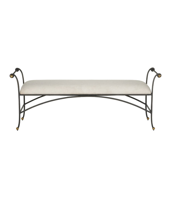 Currey & Company Mabel Upholstered Bench with Steel Frame Brass Feet Woven Fabric Bedroom Entryway 7000-0932