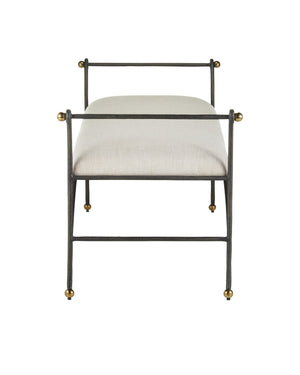 Currey & Company Mabel Upholstered Bench with Steel Frame Brass Feet Woven Fabric Bedroom Entryway 7000-0932
