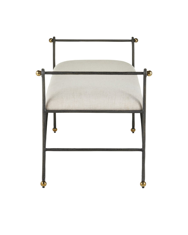 Currey & Company Mabel Upholstered Bench with Steel Frame Brass Feet Woven Fabric Bedroom Entryway 7000-0932