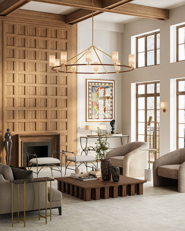 Currey & Company Mabel Woven Upholstered Ottoman with Gold Rub Steel Frame and Brass Ball Feet 7000-0942