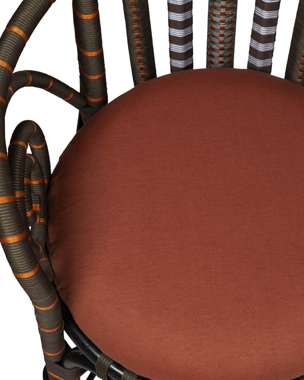 Currey & Company Benin Tall Back Rattan Armchair Bohemian Peacock Silhouette with Rope Wrapped Frame Brown / Orange 7000-1062