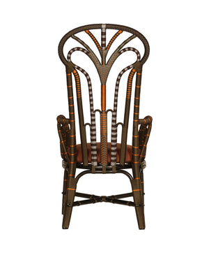 Currey & Company Benin Tall Back Rattan Armchair Bohemian Peacock Silhouette with Rope Wrapped Frame Brown / Orange 7000-1062