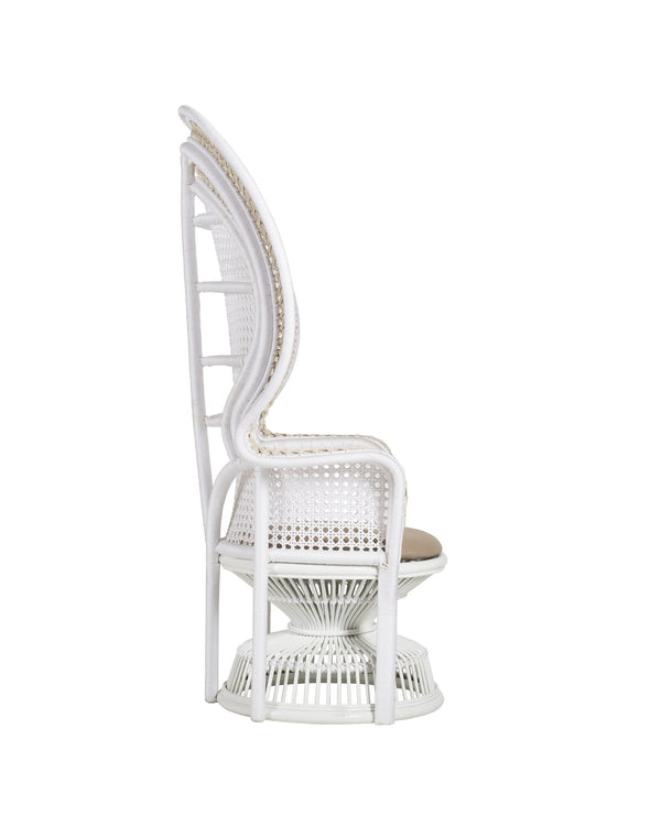 Currey & Company Emanuelle Peacock Fan Back Accent Chair Rattan Frame with Woven Rope Boho Appeal 7000-1072