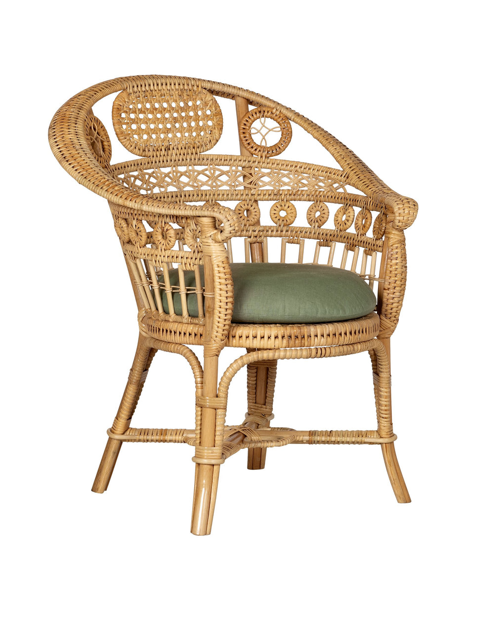 Currey & Company Eugenie Bent Rattan Accent Chair with Woven Cane Seat and Linen Cotton Cushion 7000-1082